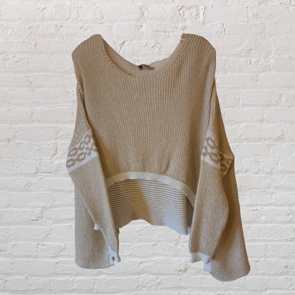 Rinascimento women's sweater - Warm Beige with white and gold accents